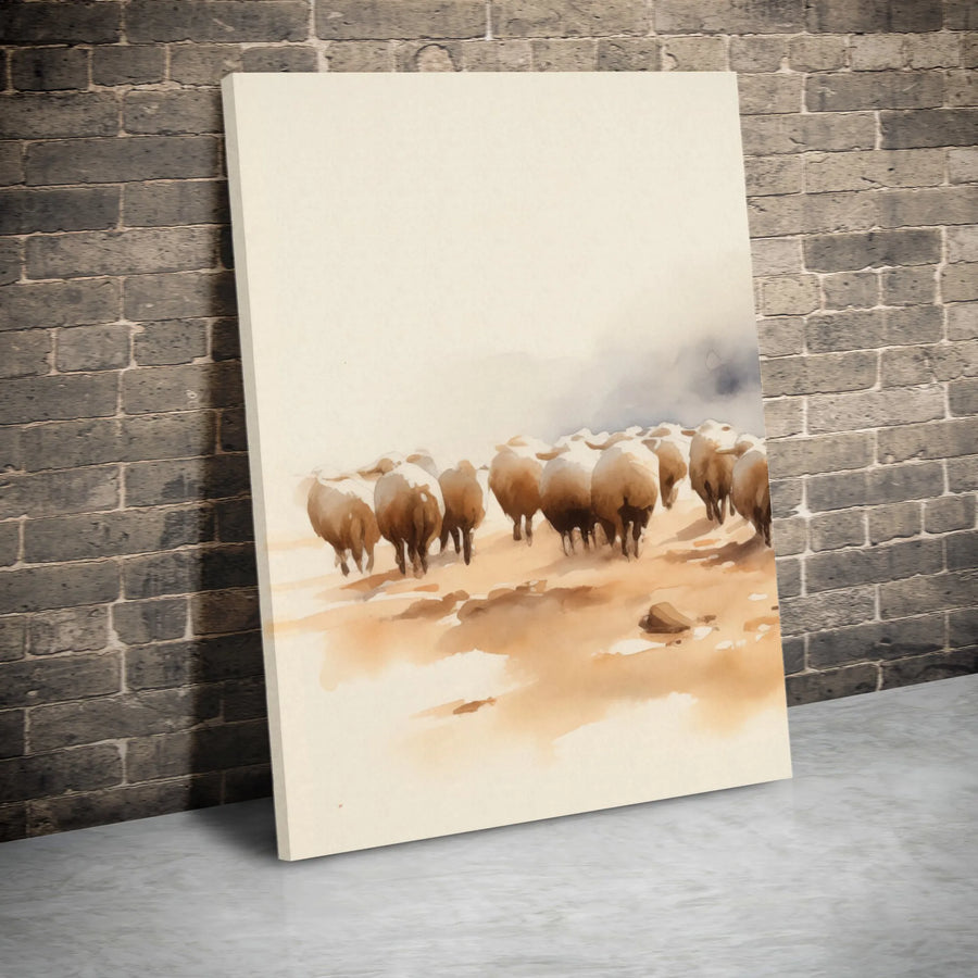 Watercolor Sheep Canvas Print | Rustic Farmhouse Wall Art | Gallery Quality 1.25 Inch Profile | Countryside Decor for Home or Office