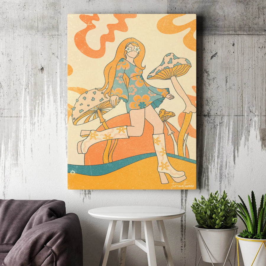 Groovy 70s Retro Wall Art | Psychedelic Mushroom Hippie Decor | Premium Gallery-Wrapped Canvas | Boho Aesthetic Home Decor Gift
