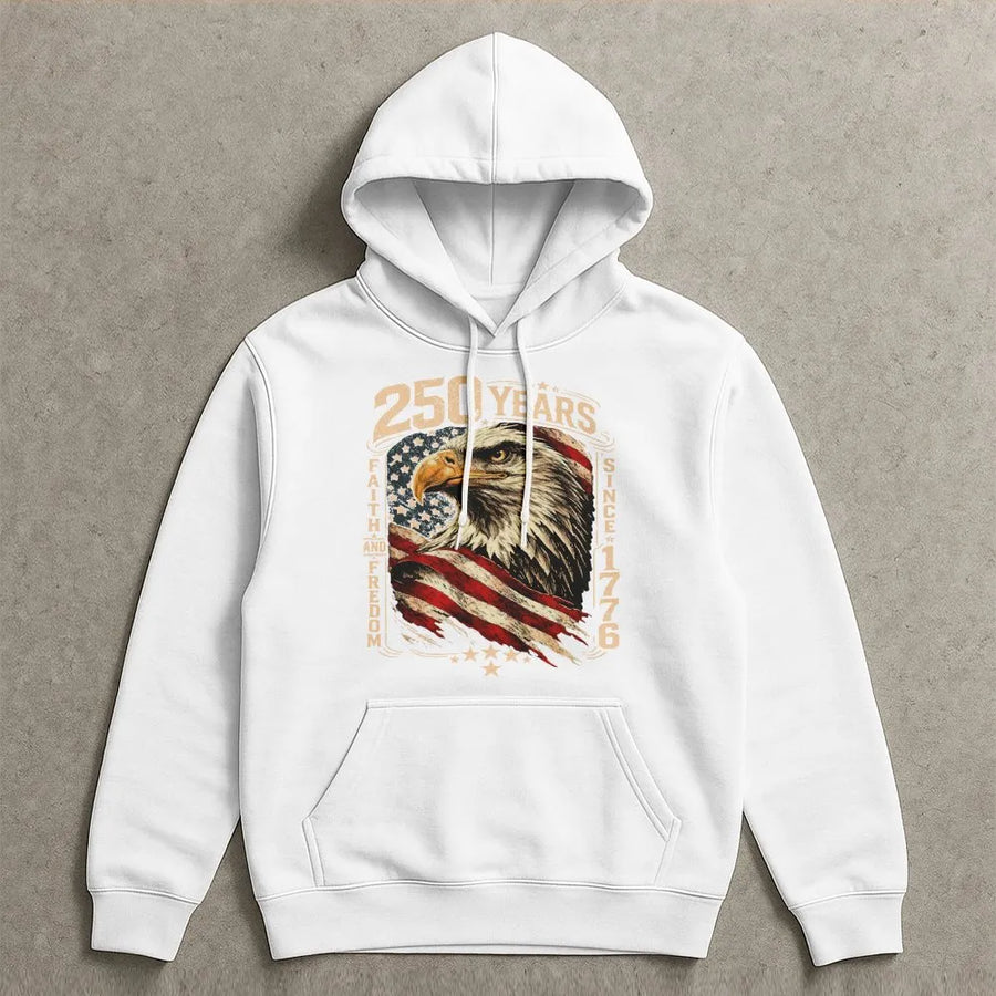 250 Years of Freedom Hoodie | Vintage Eagle & American Flag Graphic | Premium Cotton Blend | Unisex USA Patriot Gift for 2026
