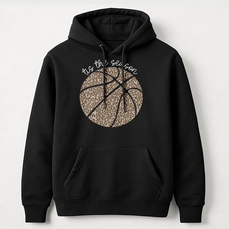 Leopard Print Basketball Hoodie | 'Tis The Season Graphic Sport Design | Premium Cotton Blend | Gift For Basketball Mom & Player