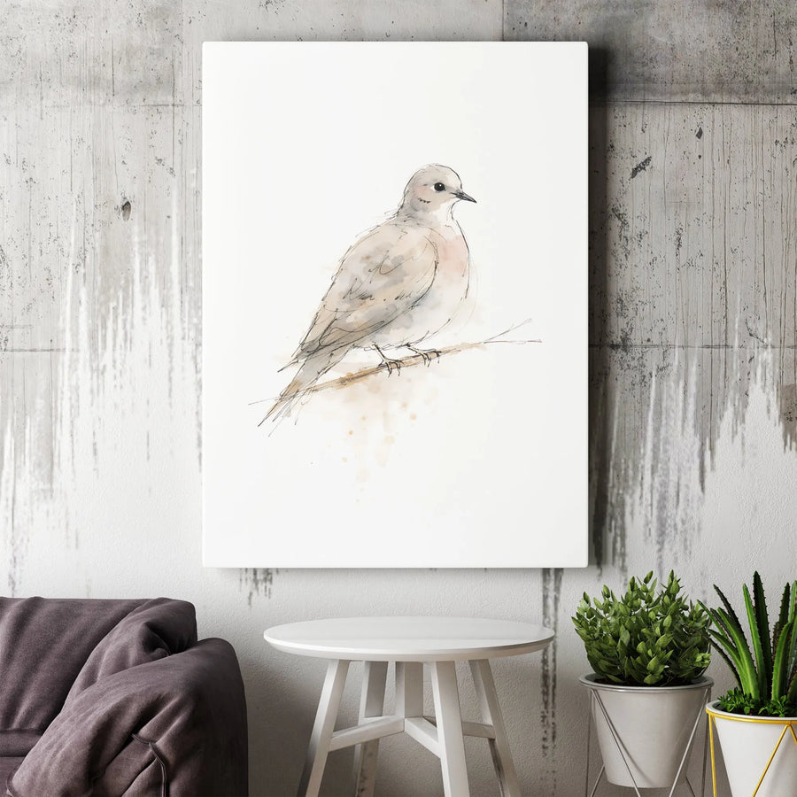 Mourning Dove Canvas Print | Watercolor Bird Sketch Wall Art | Premium Gallery Wrapped Canvas | Nature Lover Home Decor Gift