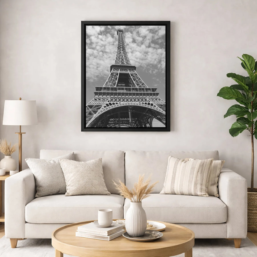 Eiffel Tower Canvas Wall Art | Monochrome Paris Travel Photography | 1.25-Inch Gallery Wrap | Premium Decor Gift for Travelers
