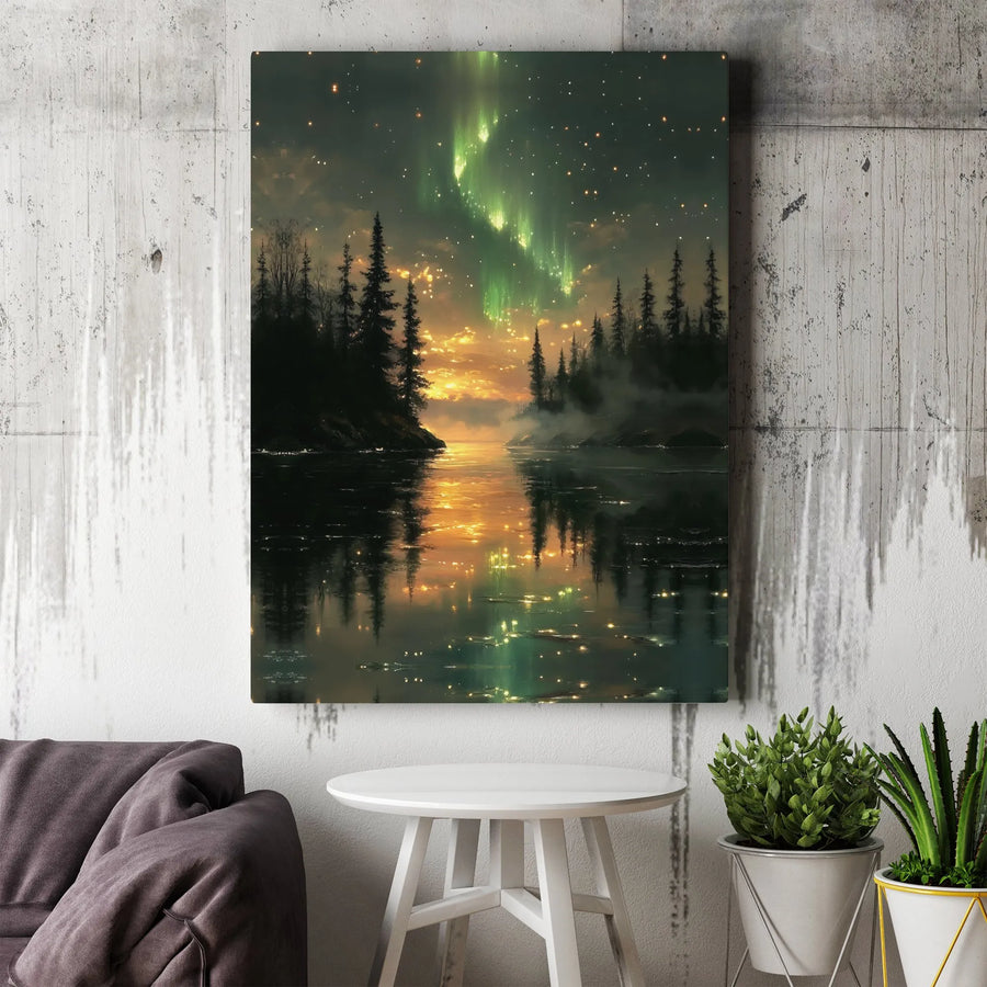 Northern Lights Canvas Print | Mystical Forest Lake Reflection Wall Art | Premium Fade-Resistant Inks | Nature Lover Gift for Home Decor