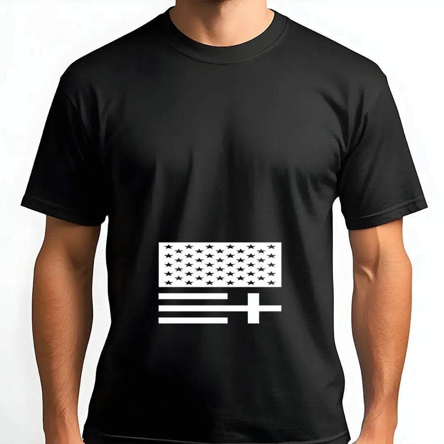 Christian Cross T-Shirt | I Know A Guy Modern Flag Graphic | Soft Cotton Blend Crewneck | Religious Faith Based Gift for Men & Women