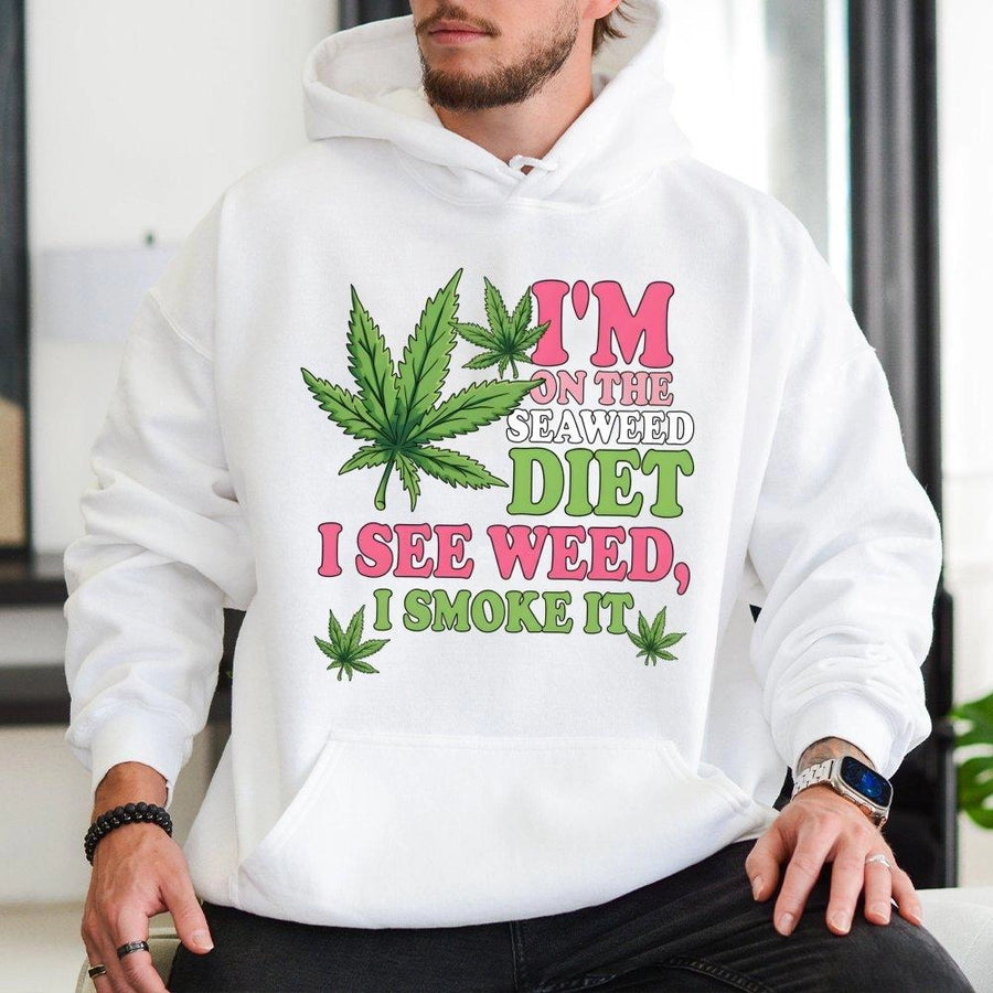 Seaweed Diet Hoodie | Funny Weed Smoking Graphic Pullover | Premium Cotton Blend | Gift for Stoner Weed Lover Cannabis Enthusiast