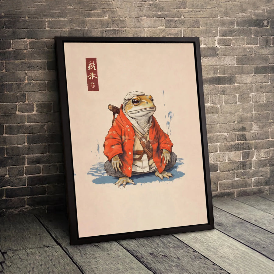Samurai Toad Wall Art | Japanese Ukiyo-E Traveler Canvas | Gallery-Wrapped Premium Print | Unique Gift for Animal Lovers and Japan Enthusiasts