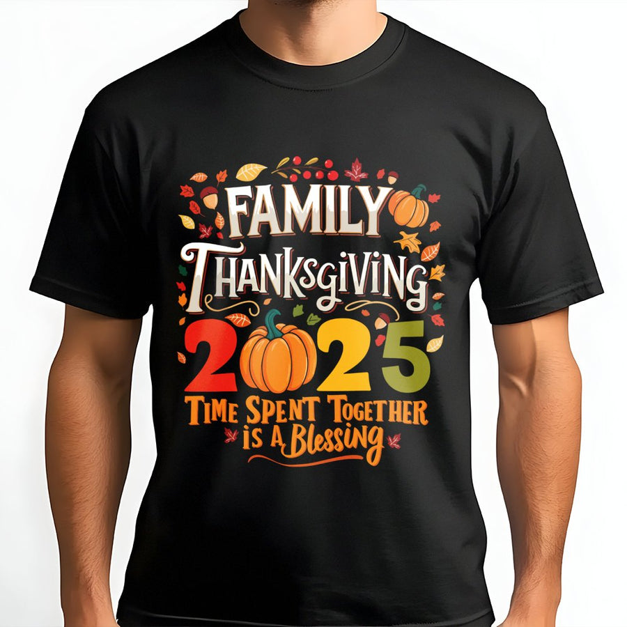 Family Thanksgiving 2025 T-Shirt | Retro Pumpkin Fall Graphic | Premium Soft Cotton Tee | Autumn Holiday Gift For Family Gathering