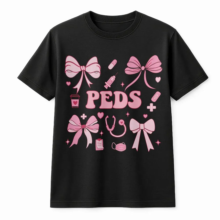 Pediatric Nurse T-Shirt | Coquette Bow Medical Design | Premium Soft Cotton | Cute Gift for Peds Nurses and Medical Students
