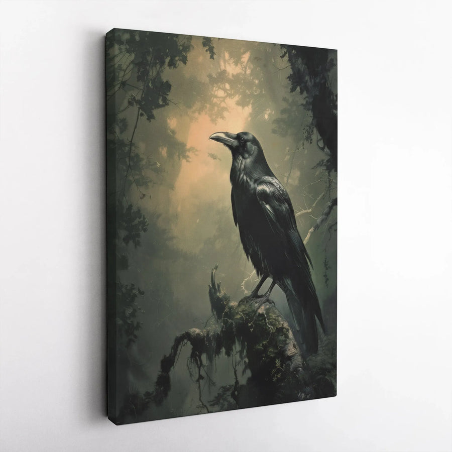 Gothic Raven Canvas Wall Art | Moody Forest Bird Portrait | Premium Gallery Wrap Decor | Dark Academia Aesthetic Gift for Home or Office
