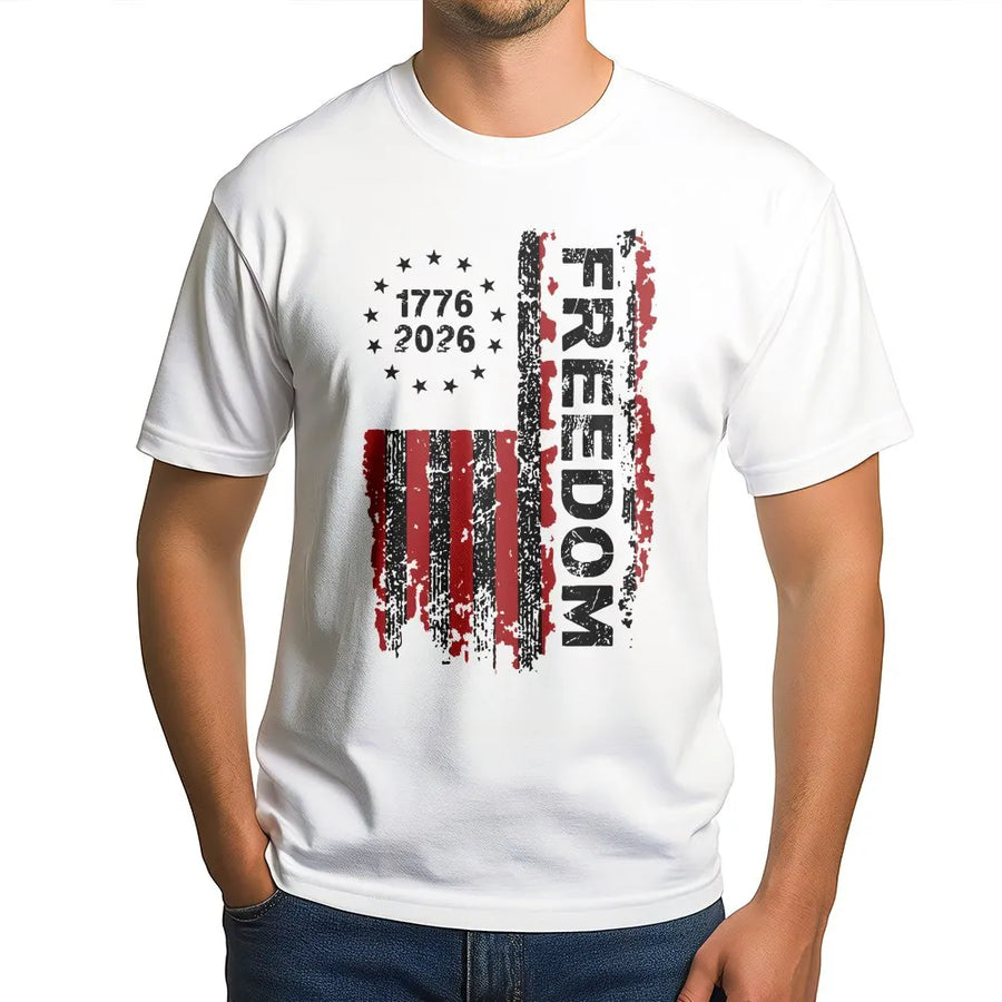 USA 250th Anniversary T-Shirt | Distressed Freedom Flag Graphic | Premium Cotton | Commemorative 1776-2026 Patriotic Gift for Men and Women