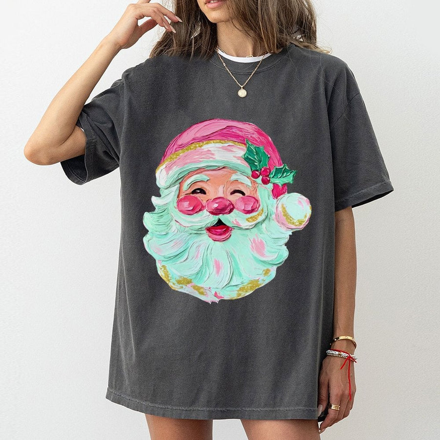 Retro Santa T-Shirt | Textured Brushstroke Christmas Design | 100% Cotton Premium Tee | Festive Holiday Gift for Women and Men