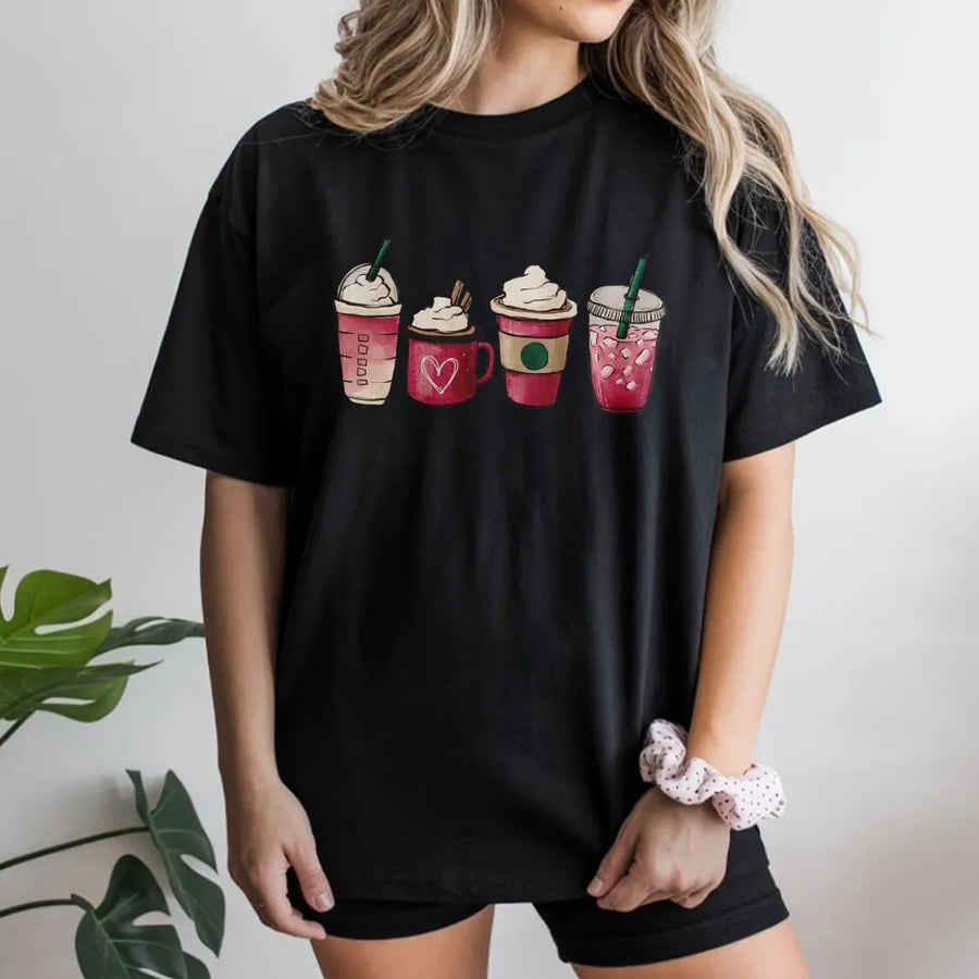 Valentine Coffee T-Shirt | Cute Pink Drink Illustration Graphic Tee | Soft Premium Cotton Apparel | Gift for Coffee Lovers & Valentine’s Day Outfit
