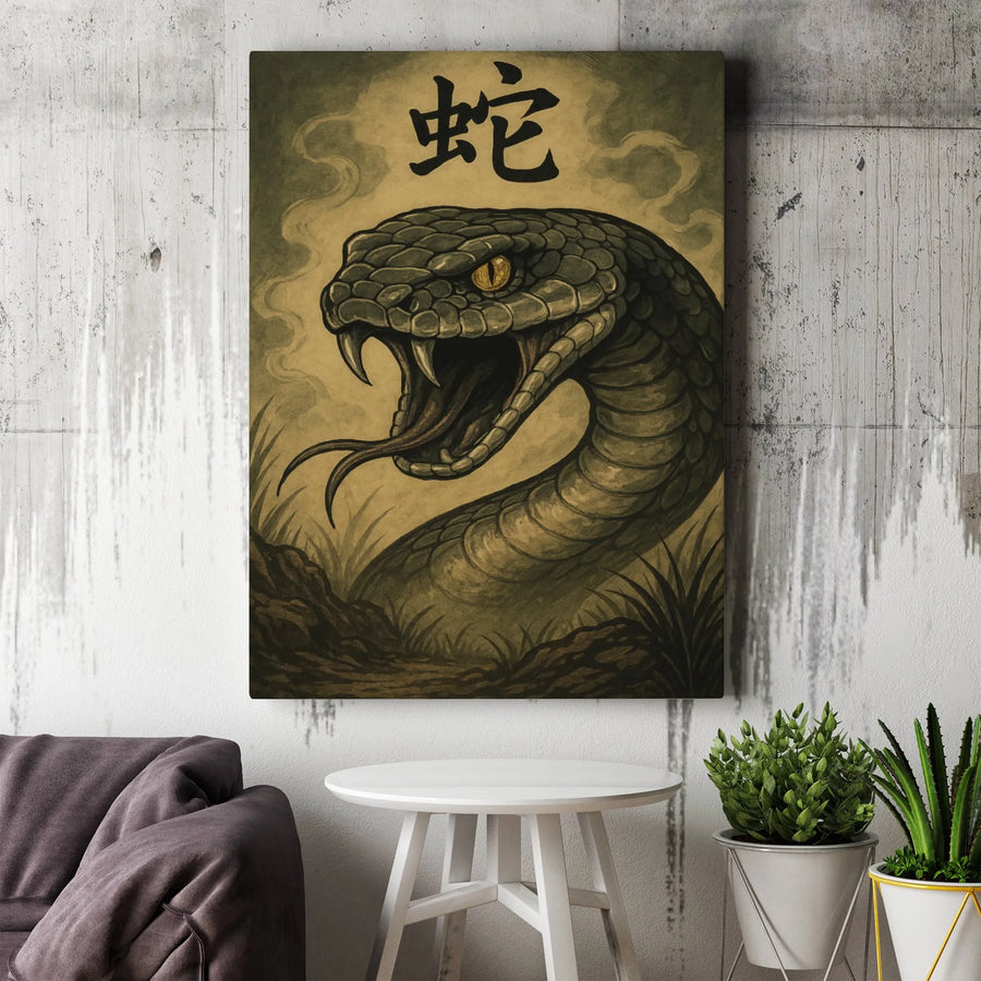 Year Of The Snake Wall Art | Chinese Zodiac Serpent Illustration | Premium 1.25" Gallery Canvas | Feng Shui Office Decor Gift
