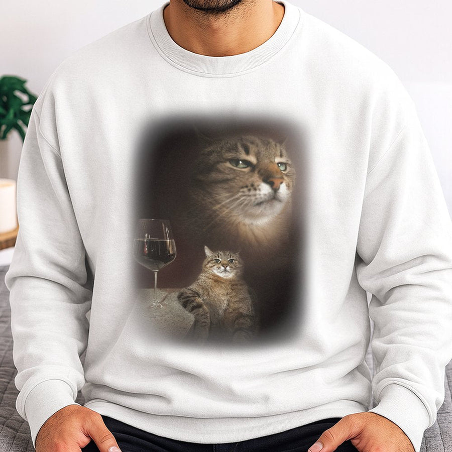 Funny Cat Meme Sweatshirt | Retro Wine Drinking Kitty Graphic | Premium Cotton Blend | Gift for Cat Lovers & Meme Enthusiasts