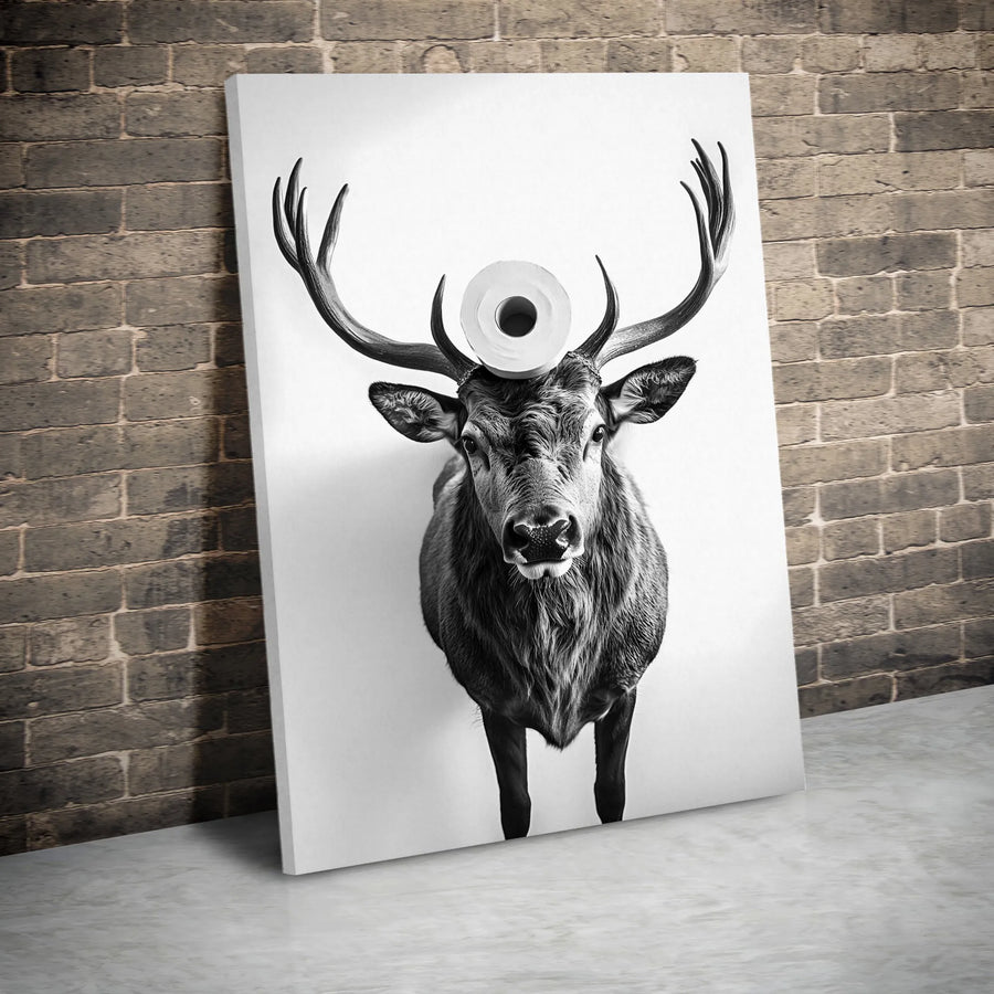 Funny Deer Wall Art | Surreal Toilet Paper Head Portrait | Premium Gallery Canvas | Quirky Bathroom Decor & Unique Gift