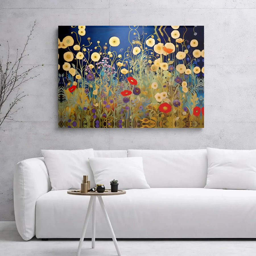 Wildflower Meadow Canvas Print | Abstract Red and Yellow Poppy Field | 1.25-Inch Gallery Wrap | Premium Modern Botanical Home Decor Gift