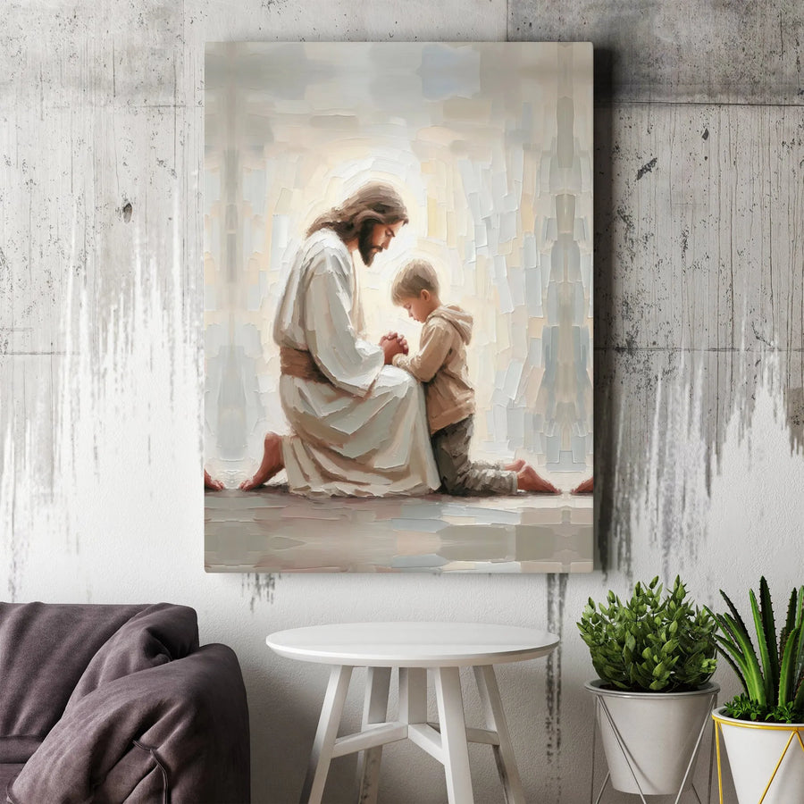 Jesus Praying With Child Canvas Art | Religious Portrait Wall Decor | Premium Fade-Resistant Print | Spiritual Gift for Nursery or Home