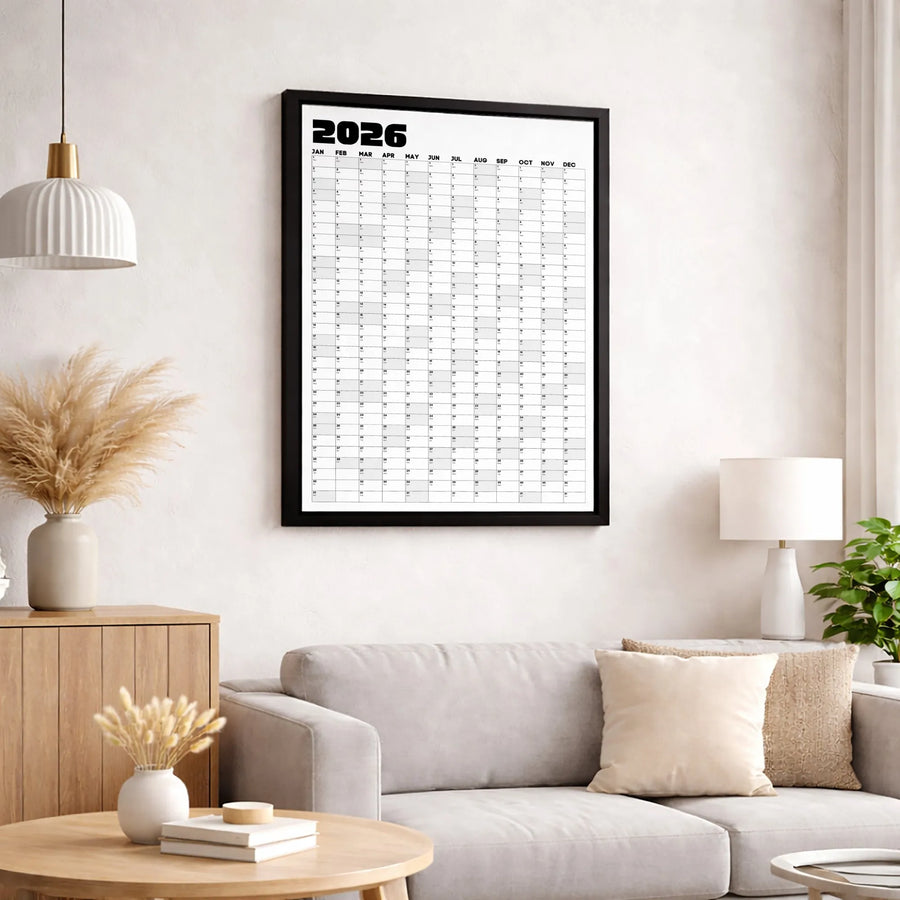 2026 Yearly Wall Calendar Canvas | Minimalist Vertical Full Year Planner | Premium Gallery Quality Print | Home Office Organization Gift