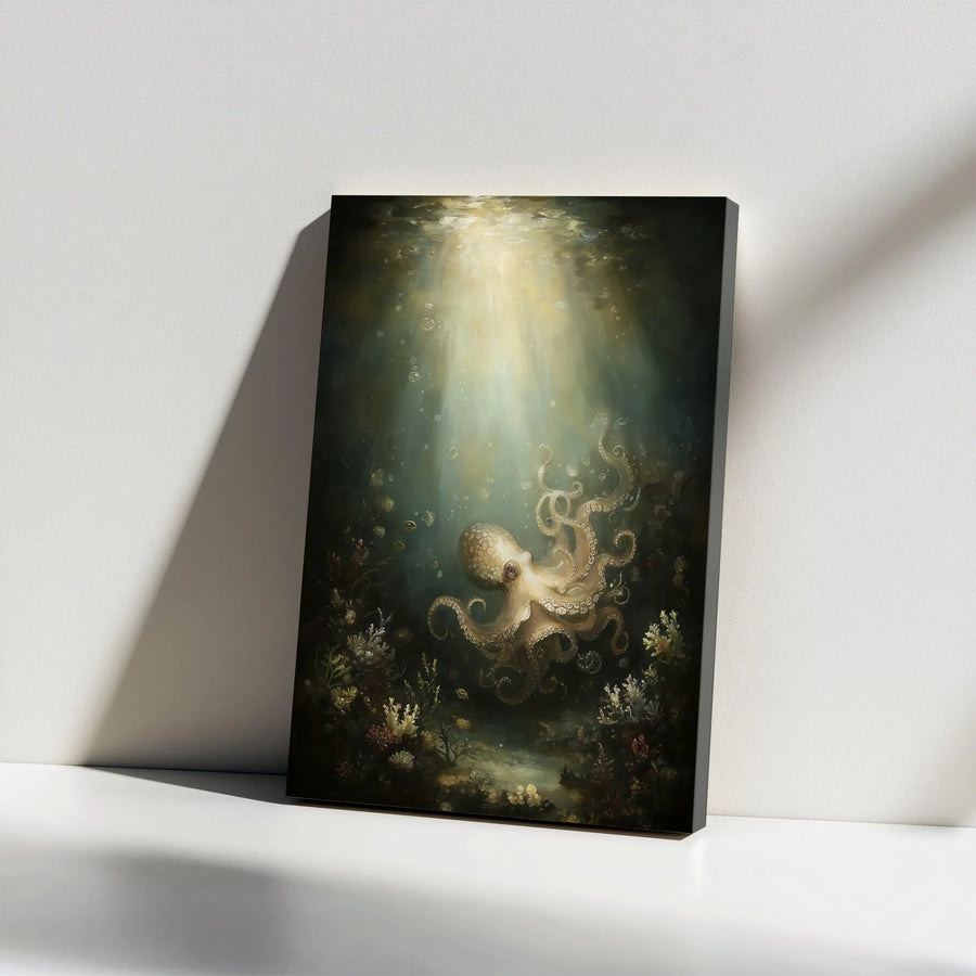 Octopus Wall Art Canvas | Ethereal Deep Sea Underwater Scene | 1.25 Inch Gallery Wrap Premium Decor | Nature Inspired Ocean Gift for Home Office