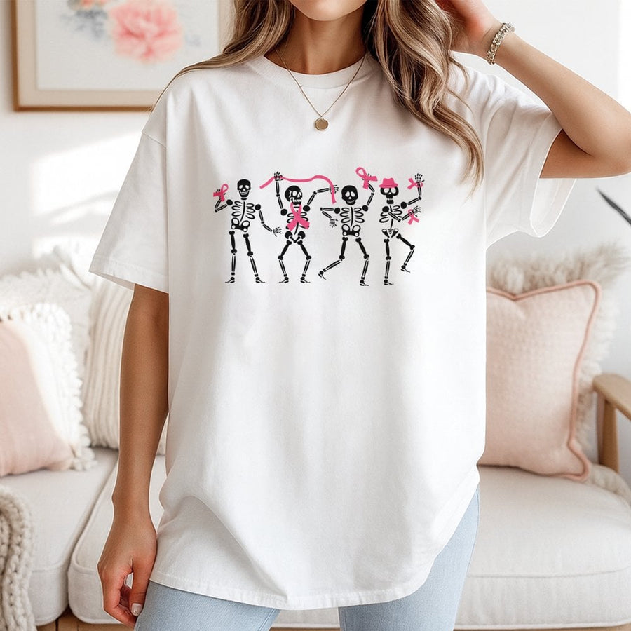 Dancing Skeletons Breast Cancer Awareness T-Shirt | Pink Ribbon Graphic Tee | Premium 100% Cotton Comfort | Support Survivor Gift