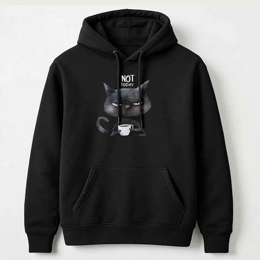 Not Today Cat Hoodie | Funny Grumpy Kitten Coffee Meme Design | Premium Cotton Blend Unisex Sweatshirt | Cute Animal Lover Gift For Her