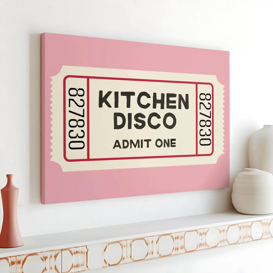 Kitchen Disco Canvas Wall Art | Retro Ticket Admit One Print | Premium Gallery Wrap Decor | Fun Housewarming Gift for Home Kitchen