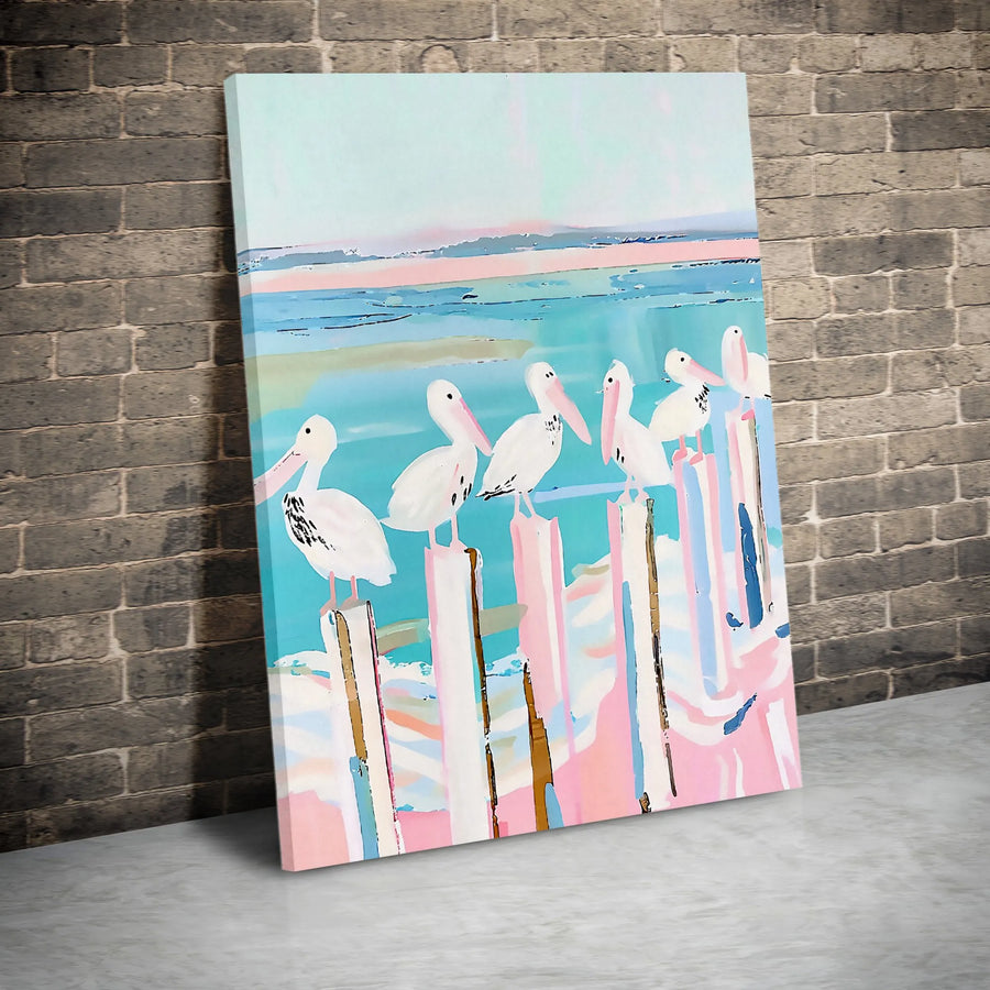 Pelican Wall Art Canvas Print | Abstract Watercolor Coastal Birds | Premium Gallery Wrapped Canvas | Beach House Nautical Home Decor Gift