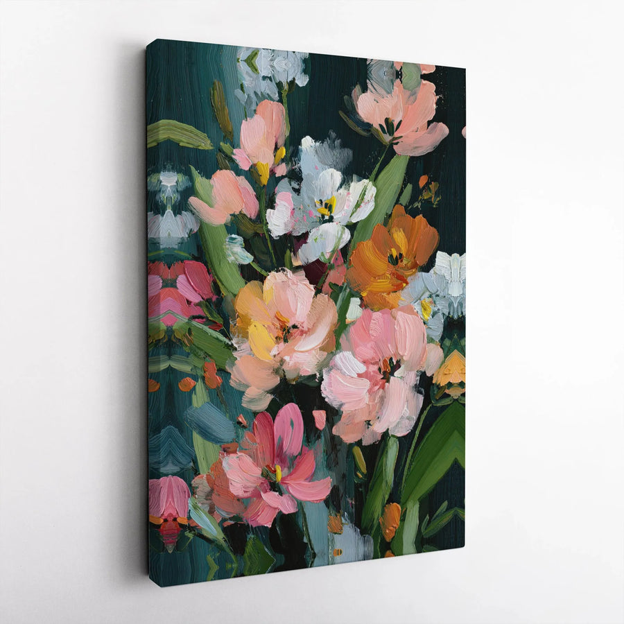 Textured Floral Canvas Art | Vibrant Botanical Painting Print | Premium Gallery Wrap | Modern Farmhouse Living Room Decor Gift