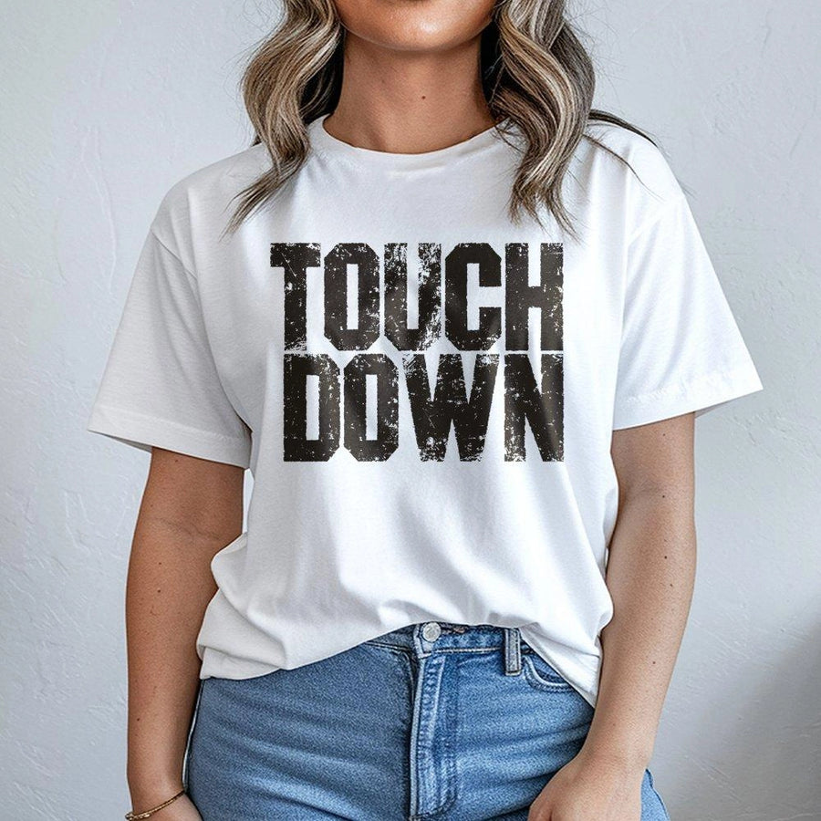 Touchdown Football T-Shirt | Distressed Text Graphic Tee | 100% Cotton Premium Quality | Game Day Outfit for Football Fans