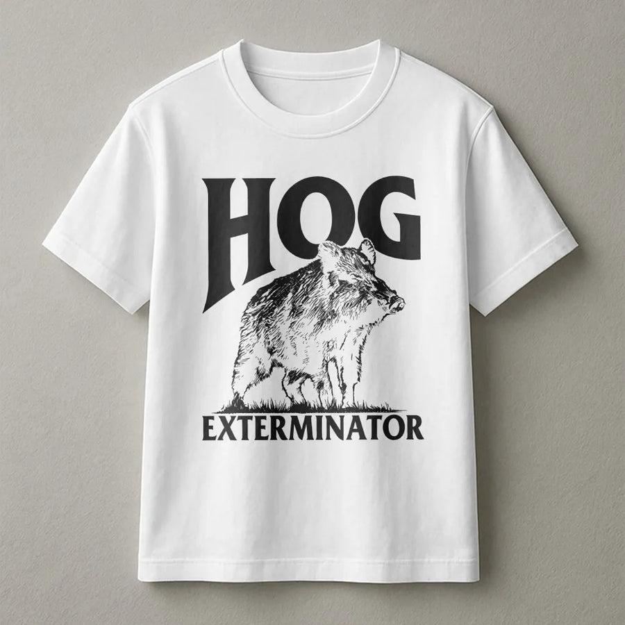 Hog Exterminator T-Shirt | Vintage Wild Boar Graphic Tee | Premium Cotton | Funny Gift for Hunter
