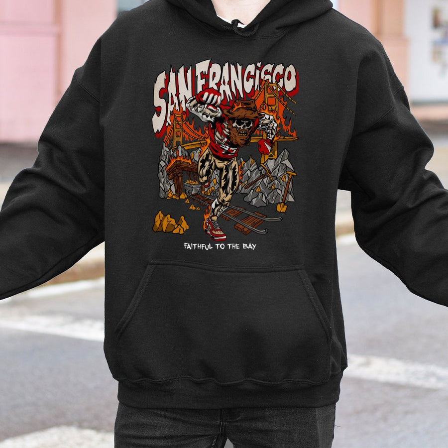 Vintage San Francisco Skeleton Hoodie, 49ers Faithful To The Bay Football Hoodie, Vintage 90s Graphic Style Hoodie, Gift For Fans