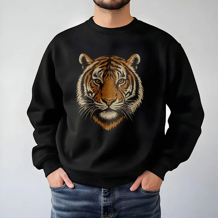 Vintage Tiger Sweatshirt | Retro 90s Graphic Wild Cat Face | Premium Cotton Blend | Jungle Animal Lover Gift