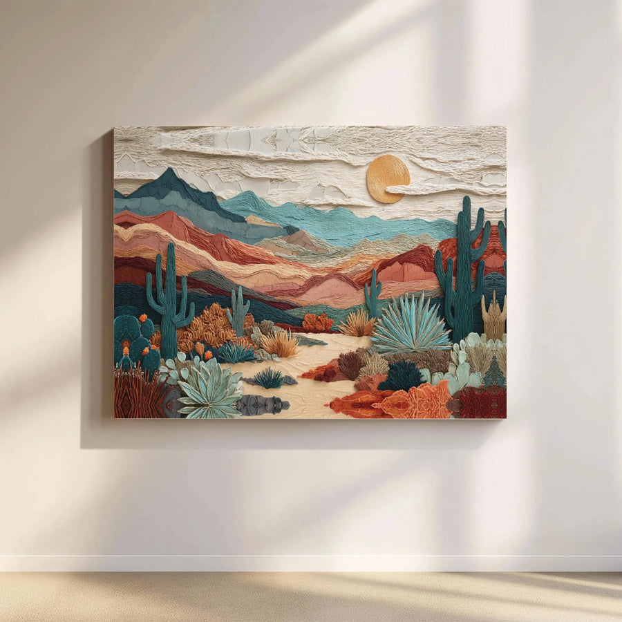 Southwestern Desert Canvas Wall Art | Boho Cactus Mountain Landscape Print | Premium 1.25" Gallery Wrap | Modern Home Decor Gift