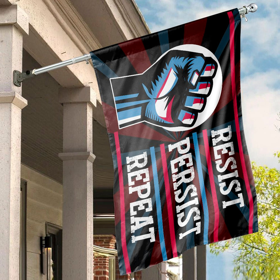 Resist Persist Repeat House Flag | Raised Fist Protest Garden Decor | Weather-Resistant Polyester | Activism Yard Banner Gift