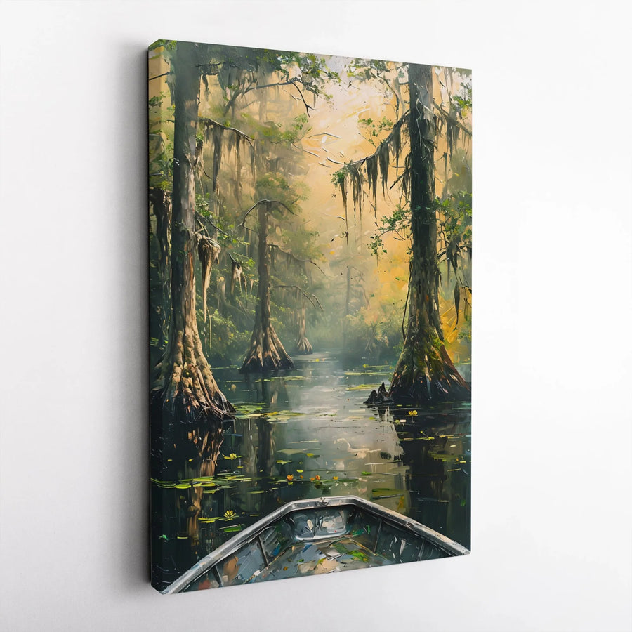 Louisiana Bayou Canvas Print | Misty Cypress Swamp Landscape Art | Premium Gallery Wrapped Wall Decor | Nature Lover Gift for Office or Home