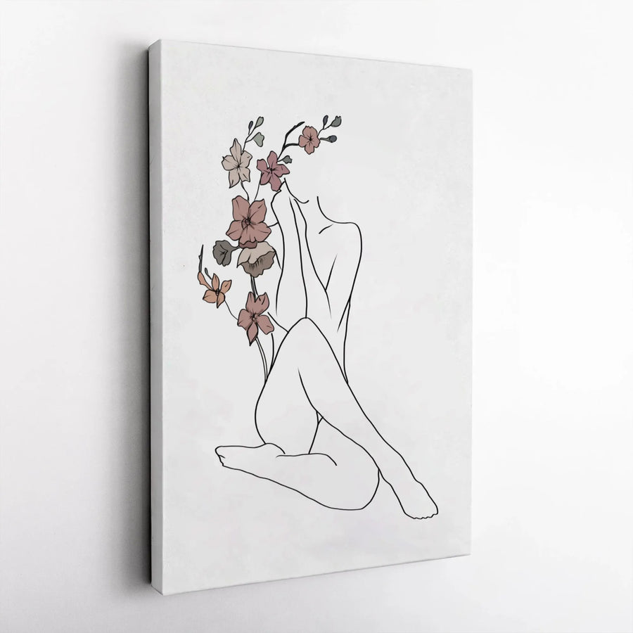 Abstract Woman Line Art Canvas | Minimalist Botanical Floral Sketch | Premium 1.25 Inch Gallery Wrap | Modern Home Decor Wall Art Gift