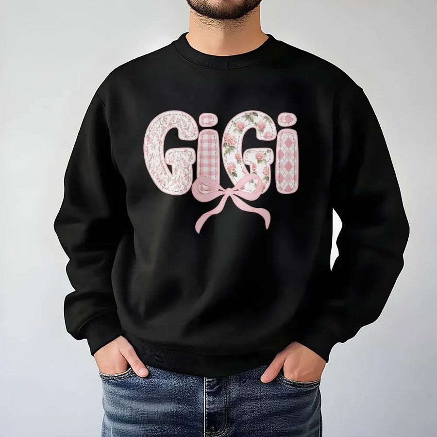 Gigi Sweatshirt | Pink Floral Applique Style Letters | Soft Cotton Blend | Premium Mother's Day Gift for New Grandma