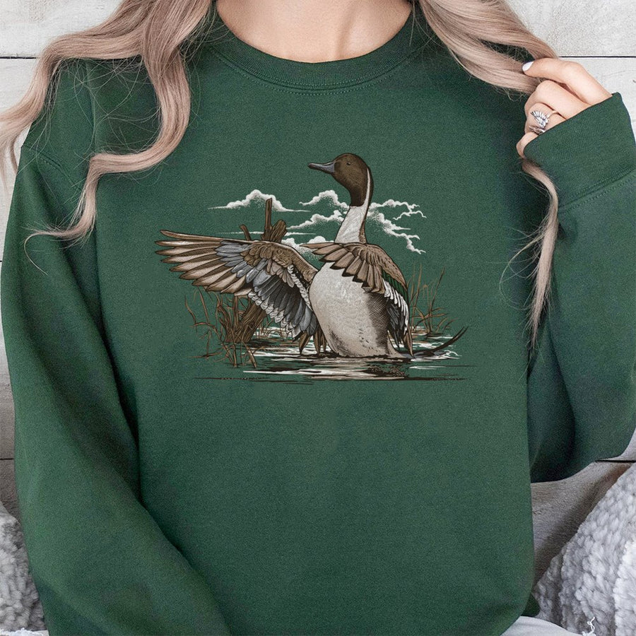 Pintail Duck Sweatshirt | Waterfowl Hunting Marsh Scene Graphic | Premium Cotton Blend | Nature Lover Wildlife Outdoor Gift for Him