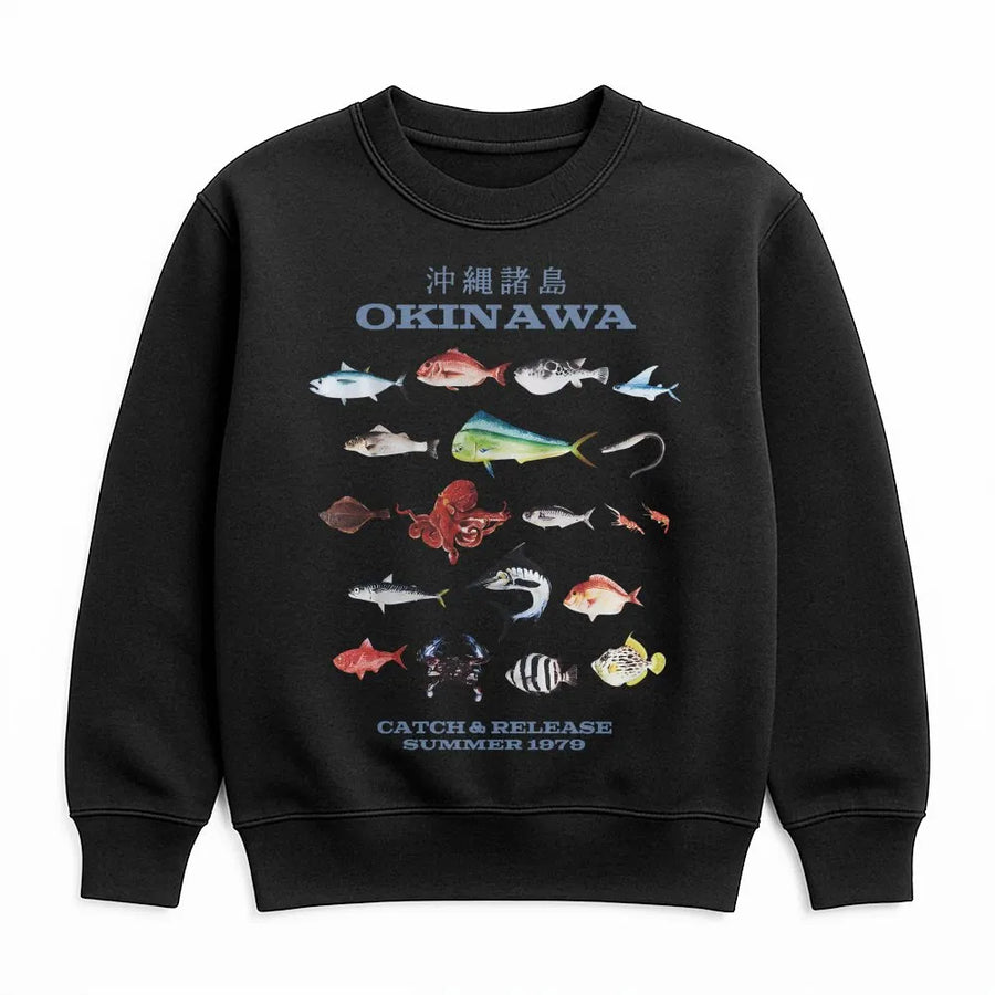 Okinawa Fish Sweatshirt | Retro 1979 Japanese Fish Identification Chart | Soft Cotton Blend Pullover | Premium Angler & Marine Biology Gift