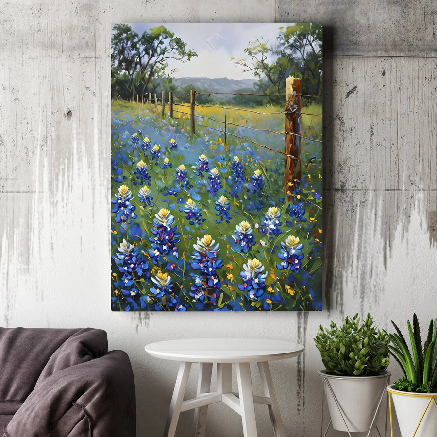 Texas Bluebonnets Canvas Wall Art | Impressionist Wildflower Landscape | Premium Gallery Wrap Print | Nature Decor For Home Or Office