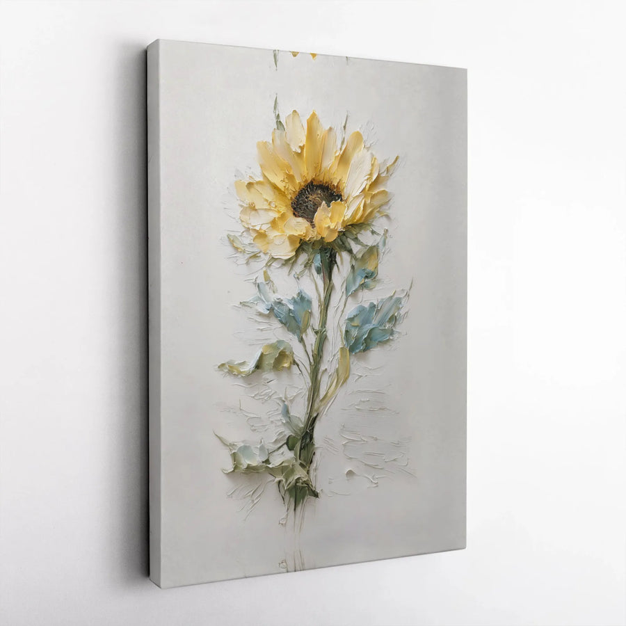Sunflower Canvas Wall Art | Impasto Oil Painting Style Print | Premium Gallery Wrapped 1.25" Depth | Modern Botanical Floral Home Decor Gift