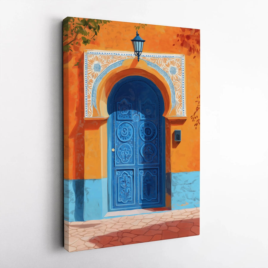 Moroccan Blue Door Canvas Wall Art | Mediterranean Architectural Print | Gallery-Quality Fade-Resistant | Vibrant Home Decor Gift