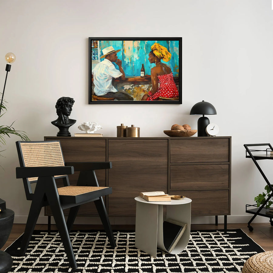 Caribbean Bar Scene Canvas Print | Black Couple Wall Art | Premium 1.25-Inch Gallery Wrap | Island Culture Home Decor Gift