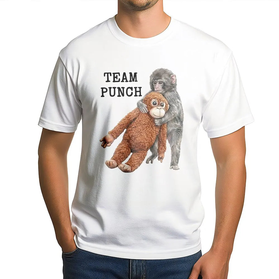 Team Punch Monkey T-Shirt | Cute Baby Primate Illustration | 100% Cotton Premium Tee | Unique Animal Lover Gift for Adults and Kids