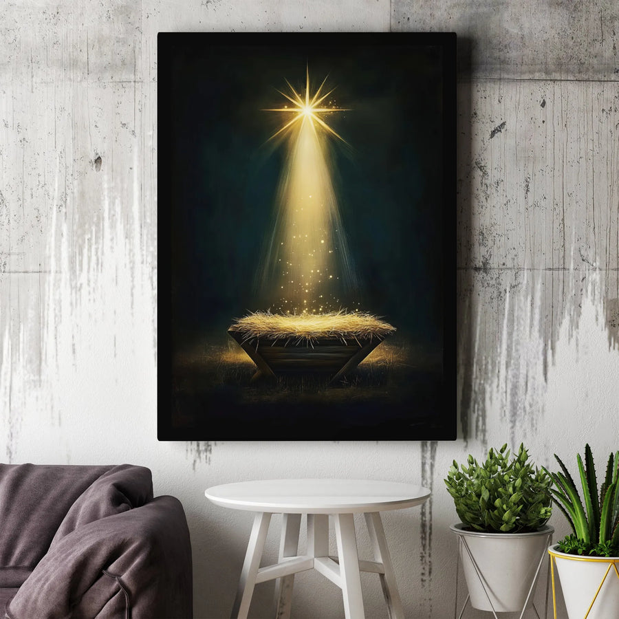 Nativity Manger Canvas Print | Star of Bethlehem Light Design | Gallery Wrap Premium Wall Art | Religious Christmas Home Decor Gift