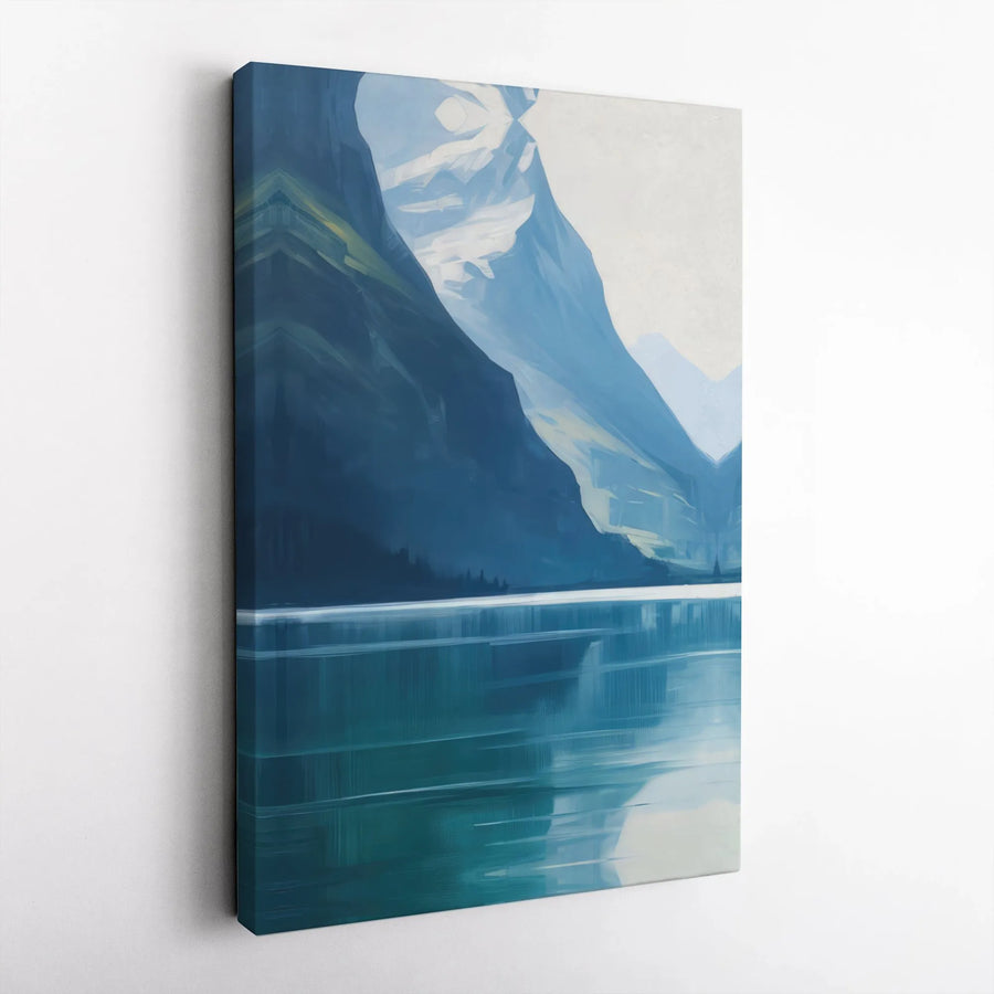 Abstract Mountain Lake Canvas | Modern Blue Landscape Wall Art | Premium Gallery Wrap Print | Serene Nature Decor For Living Room
