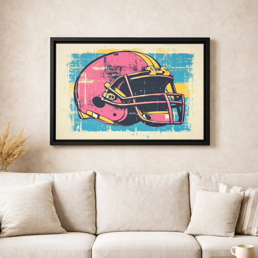 Football Helmet Canvas Art | Retro Pop Art Sports Decor | Premium Gallery Wrap Print | Gift For Football Fan Or Bedroom Wall Decor