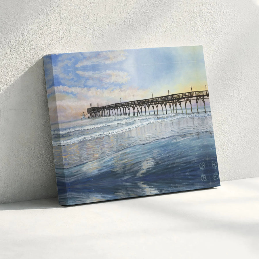 Coastal Ocean Pier Canvas Print | Sunrise Beach Seascape Art | Premium Gallery Wrapped Wall Decor | Serene Nautical Gift for Home Office