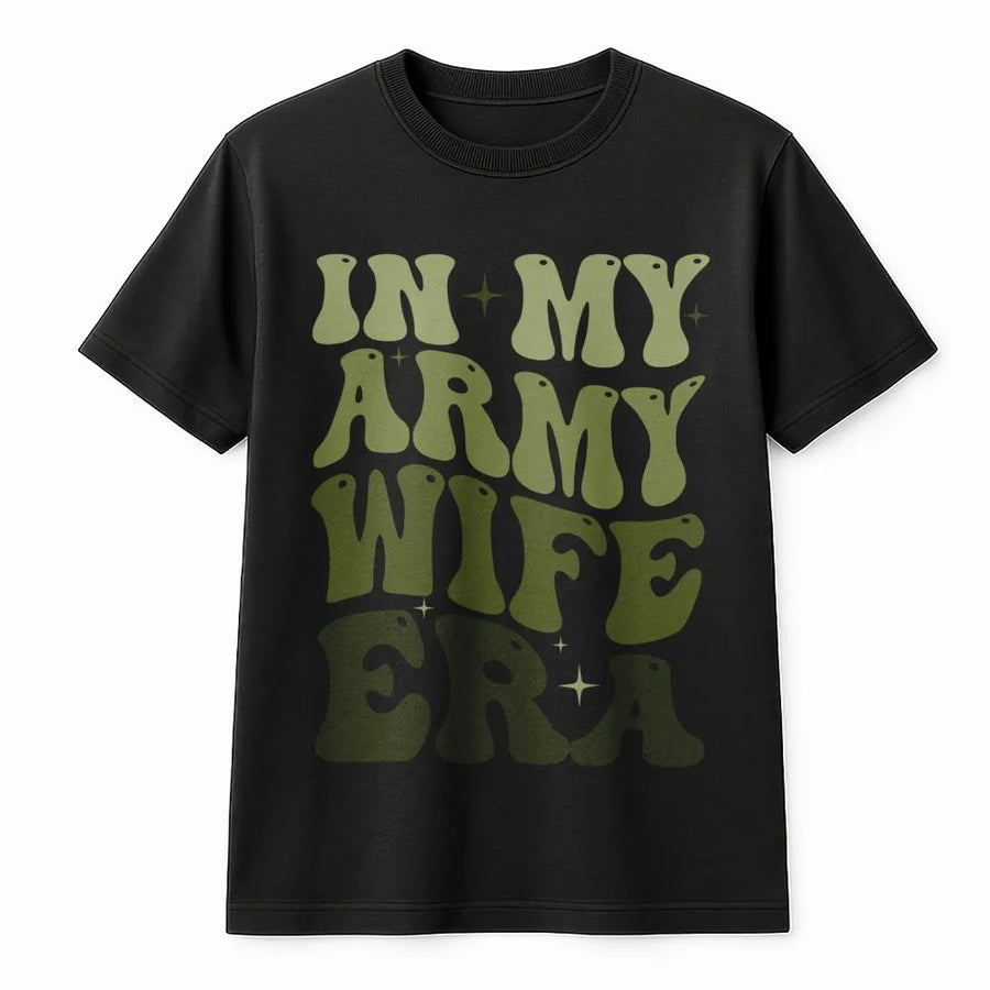 In My Army Wife Era T-Shirt | Retro Groovy Military Spouse Graphic Tee | Premium Cotton Comfort | Thoughtful Deployment Support Gift for Her