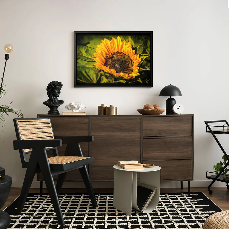 Sunflower Canvas Wall Art | Bee on Flower Macro Photography | Premium Gallery Wrap 1.25" Profile | Nature-Inspired Home Decor Gift